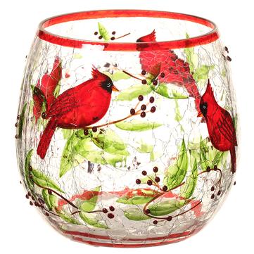 Glass Cardinal Candle Holder - Christmas Candle Holder - The Shops at Mount Vernon