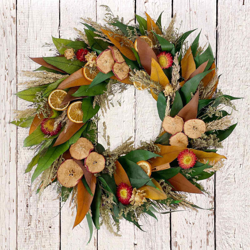Rustic Harvest Fruit Wreath handmade with real fruits and plants 