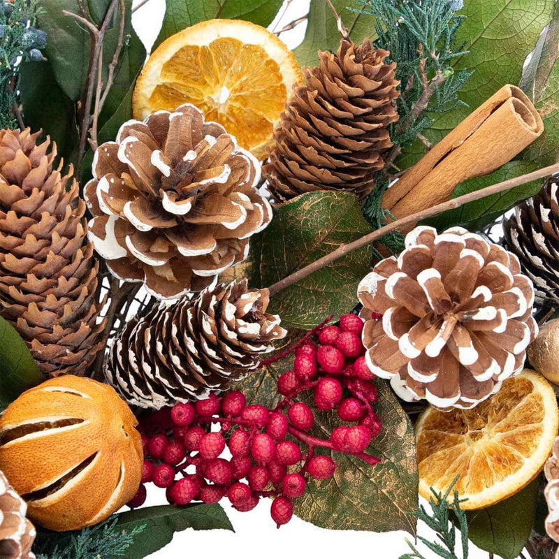 Cinnamon Orange Pinecone Wreath made with real fruits and leaves 
