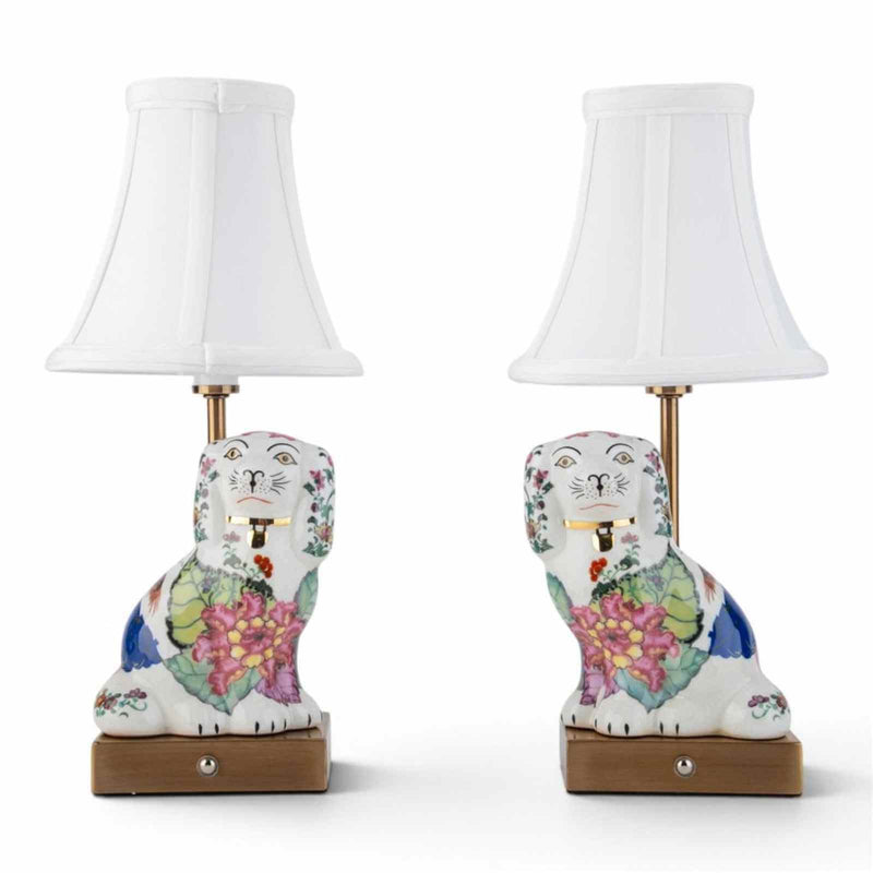 Tobacco Leaf Dog Pair Cordless Touch Lamp
