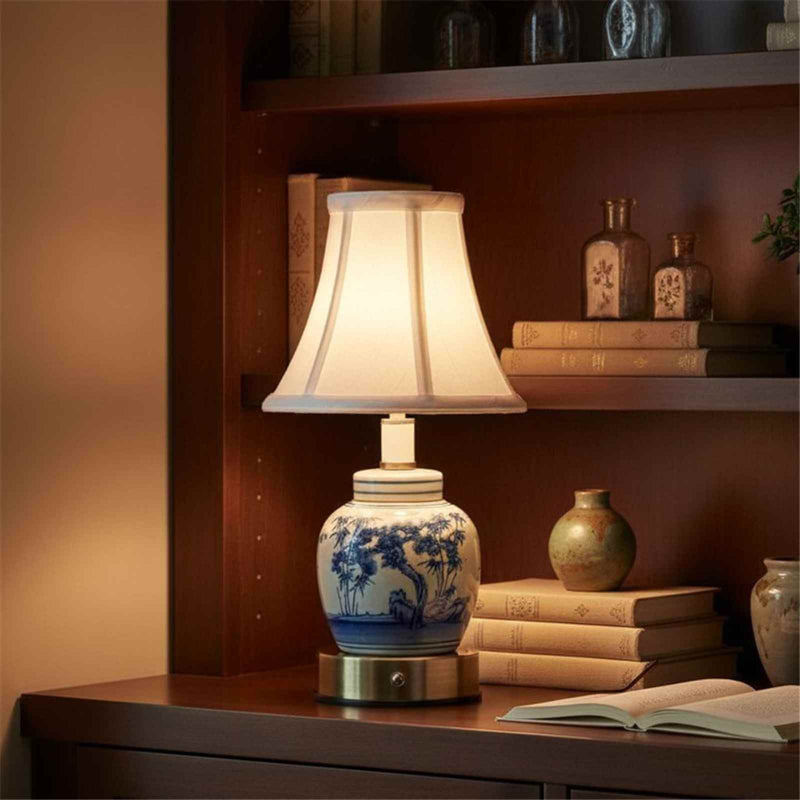 Blue & White Lotus Vase Cordless Touch Lamp