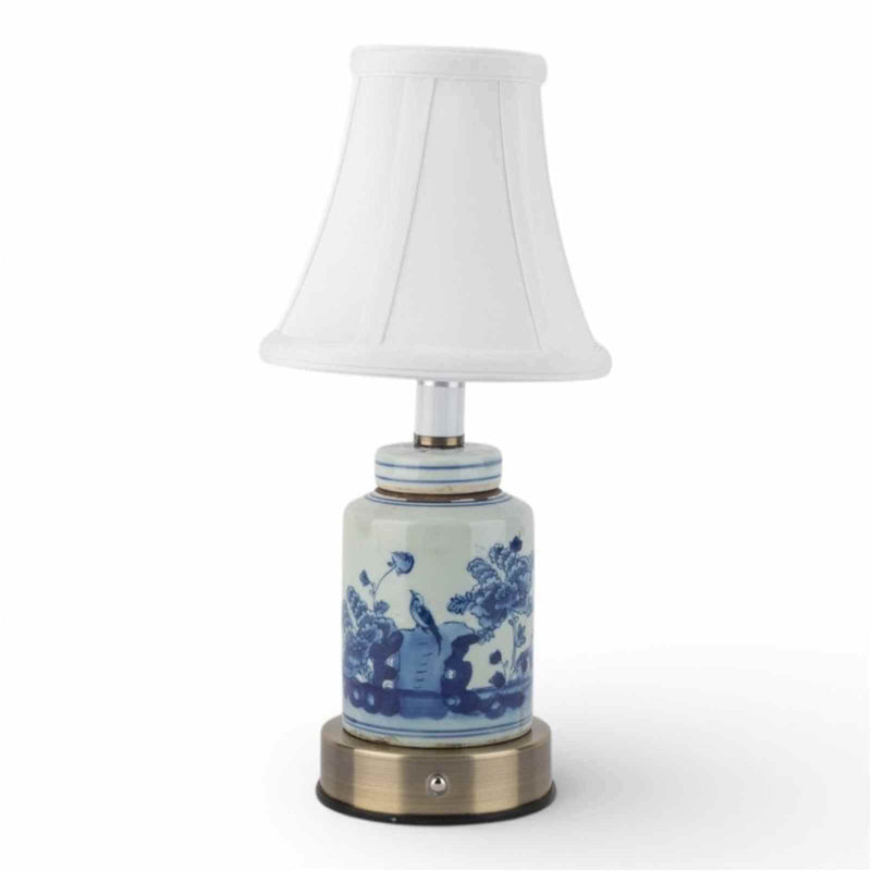 Blue & White Garden Scene Cordless Touch Lamp