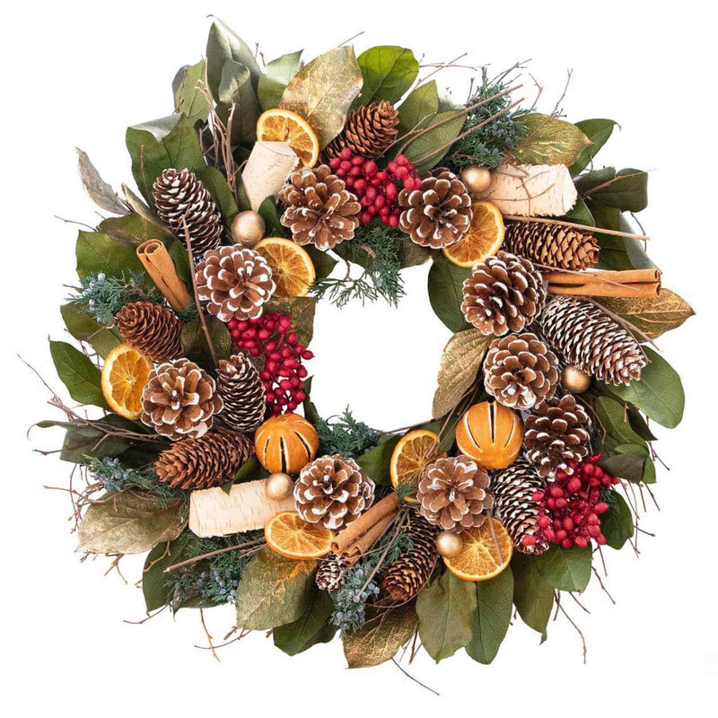 Cinnamon Orange Pinecone Wreath made with real fruits and leaves 