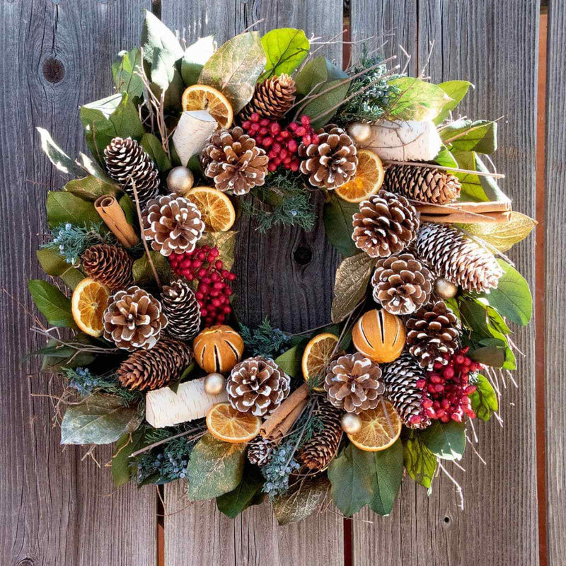 Cinnamon Orange Pinecone Wreath made with real fruits and leaves 