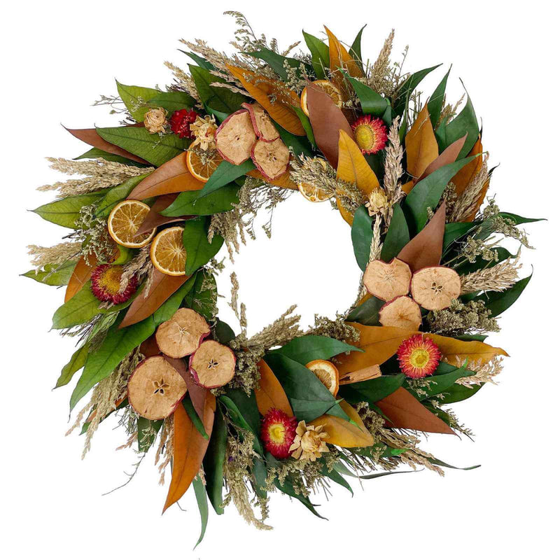 Rustic Harvest Fruit Wreath handmade with real fruits and plants 