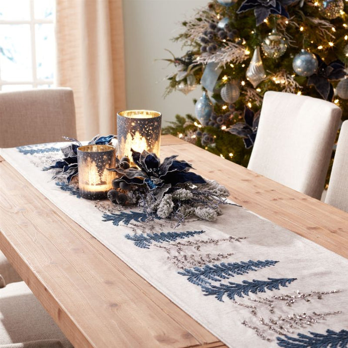 Blue & Silver Christmas Tree Table Runner