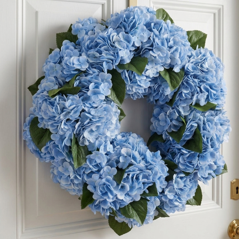 Wreath Blue Hydrangea Real Touch 24in