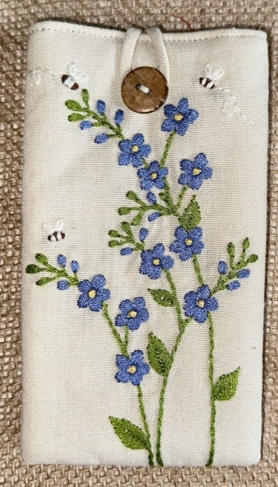 Glasses Cases Embroidered Blue Flower