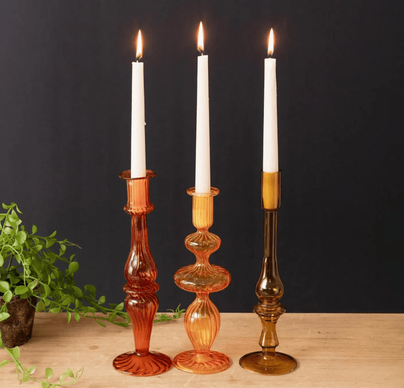 Amber Ombre Glass Taper Holder - Set of 3 - The Shops at Mount Vernon
