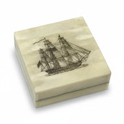 American Frigate Scrimshaw Ox Bone Box w/ Inlaid Compass - The Shops at Mount Vernon