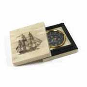 American Frigate Scrimshaw Ox Bone Box w/ Inlaid Compass - The Shops at Mount Vernon
