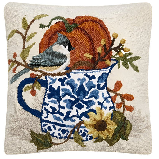 Bird with Teapot Hooked Wool Pillow - The Shops at Mount Vernon