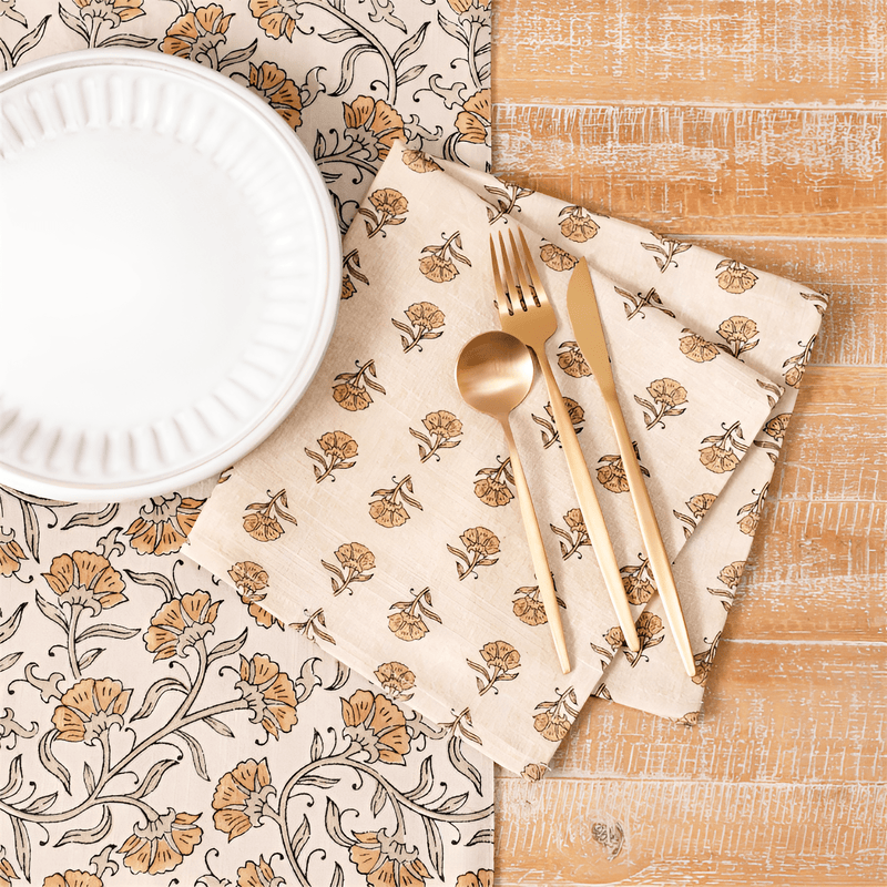 Block Print Floral Cotton Napkin - Set of 4 - The Shops at Mount Vernon