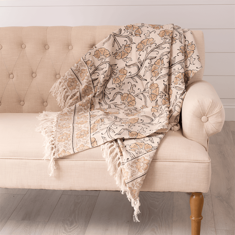 Block Print Floral Cotton Throw - The Shops at Mount Vernon