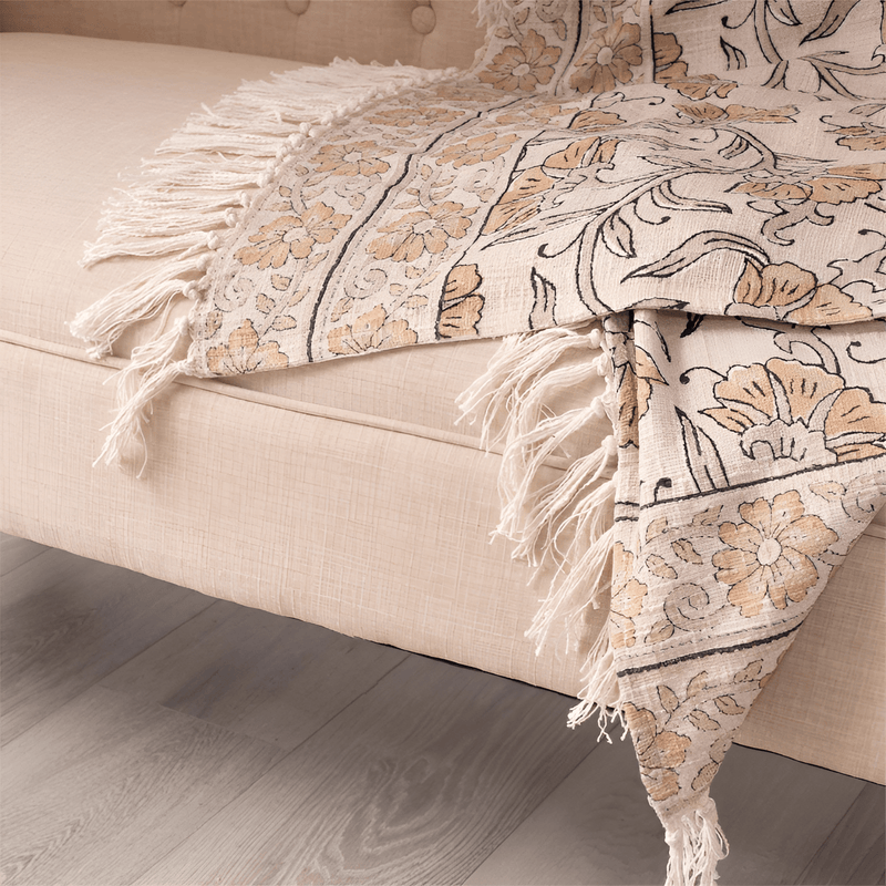 Block Print Floral Cotton Throw - The Shops at Mount Vernon