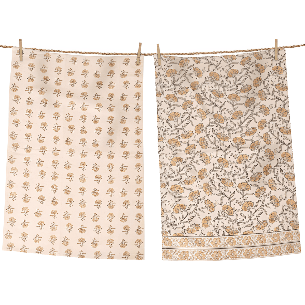 Block Print Mustard Flowers Tea Towel Set The Shops at Mount Vernon