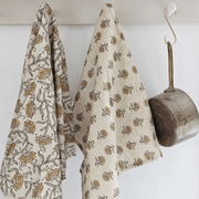 Block Print Mustard Flowers Tea Towel Set - The Shops at Mount Vernon