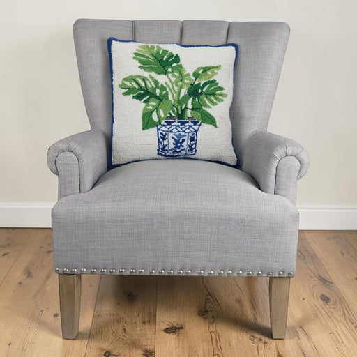 Blue Chinoiserie Monstera Plant Hook Pillow - The Shops at Mount Vernon