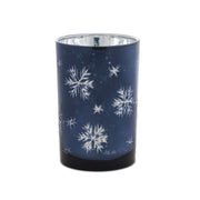 Blue & Silver Snowflake Glass Candle Holder - The Shops at Mount Vernon