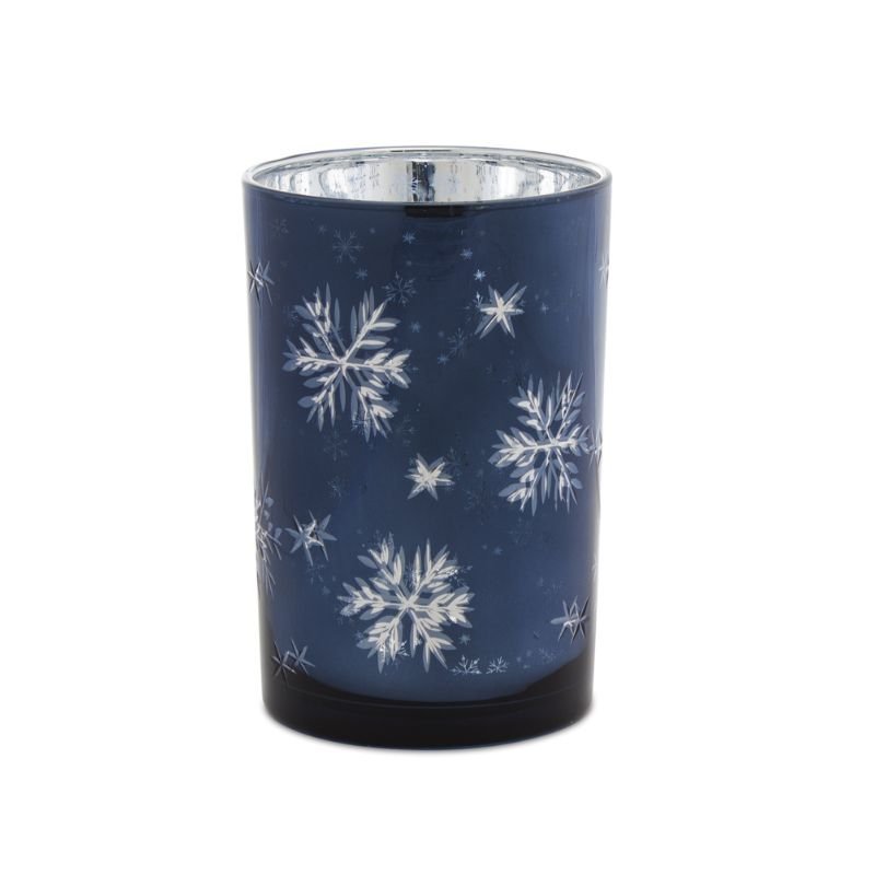 Blue & Silver Snowflake Glass Candle Holder - The Shops at Mount Vernon