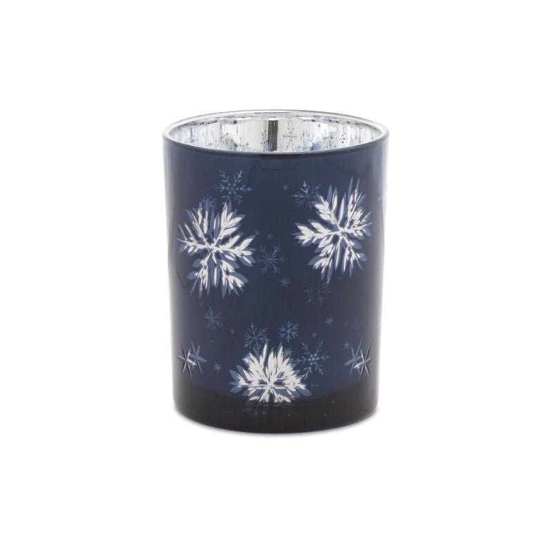 Blue & Silver Snowflake Glass Candle Holder - The Shops at Mount Vernon