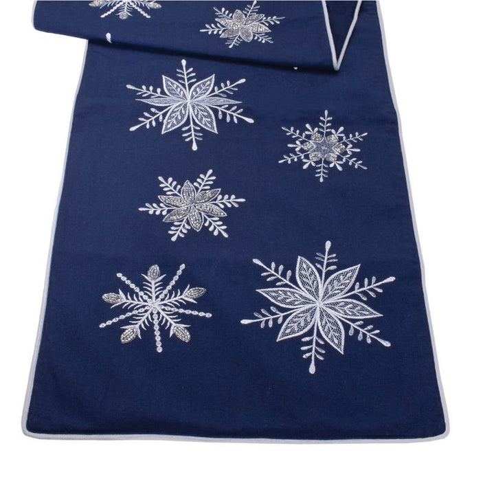 Blue & Silver Snowflake Table Runner - The Shops at Mount Vernon