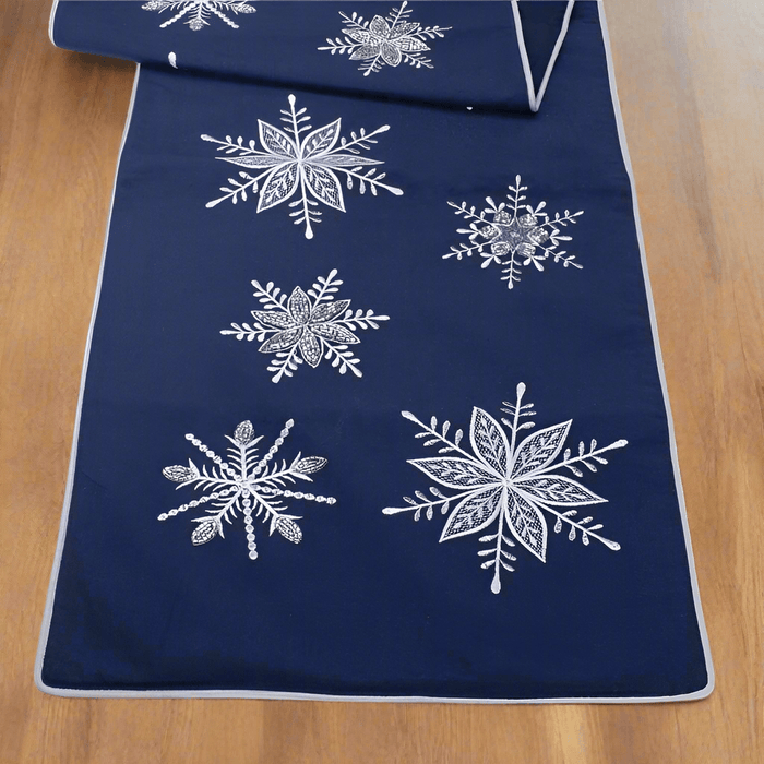 Blue & Silver Snowflake Table Runner - The Shops at Mount Vernon