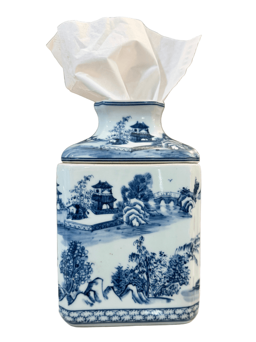 Blue & White Chinoiserie Square Tissue Box - The Shops at Mount Vernon