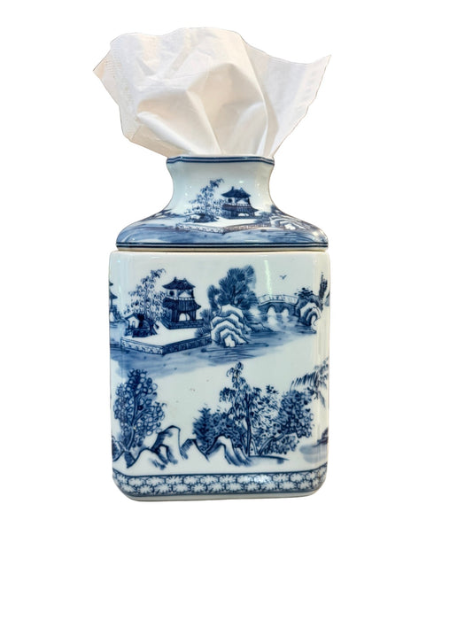 Blue & White Chinoiserie Square Tissue Box - The Shops at Mount Vernon