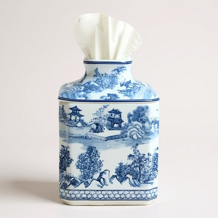 Blue & White Chinoiserie Square Tissue Box - The Shops at Mount Vernon