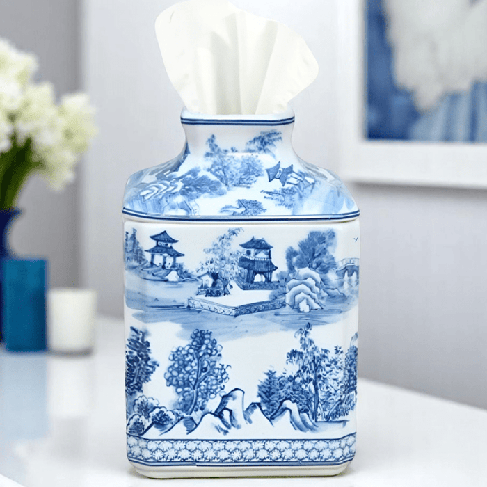 Blue & White Chinoiserie Square Tissue Box - The Shops at Mount Vernon