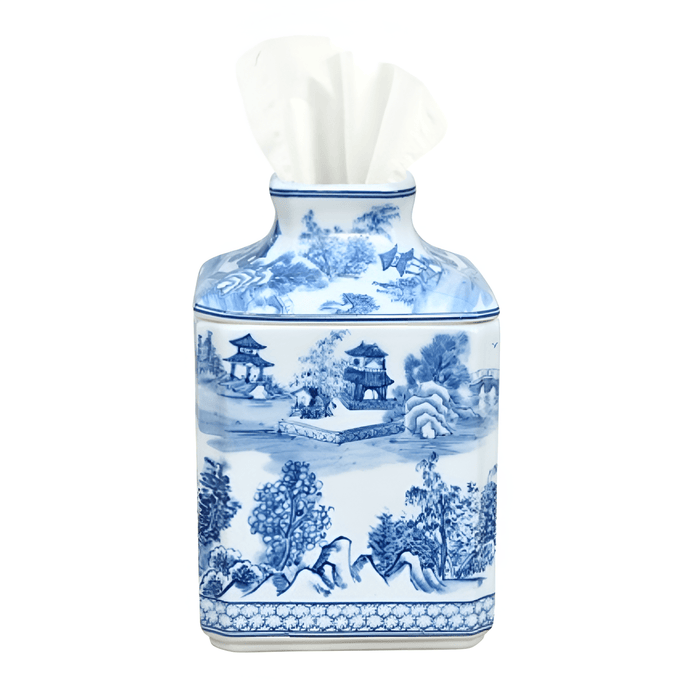 Blue & White Chinoiserie Square Tissue Box - The Shops at Mount Vernon
