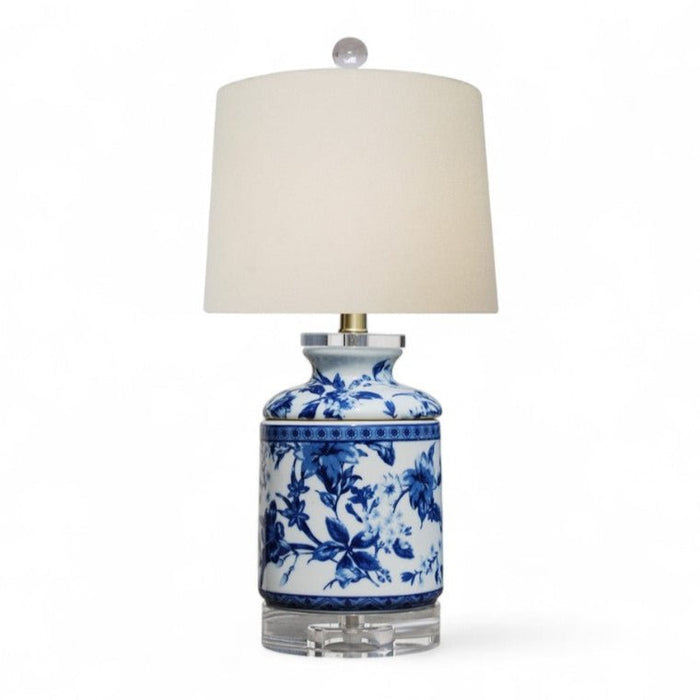 Blue & White Flower Lamp – Crystal Base - The Shops at Mount Vernon