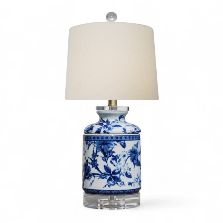 Blue & White Flower Lamp – Crystal Base - The Shops at Mount Vernon