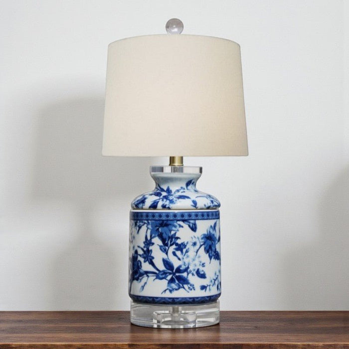 Blue & White Flower Lamp – Crystal Base - The Shops at Mount Vernon