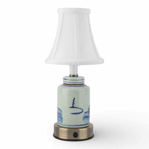 Blue & White Garden Scene Cordless Touch Lamp - The Shops at Mount Vernon