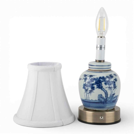Blue & White Lotus Vase Cordless Touch Lamp - The Shops at Mount Vernon