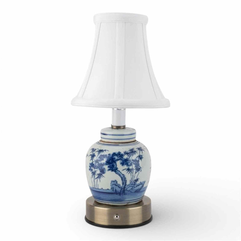 Blue & White Lotus Vase Cordless Touch Lamp - The Shops at Mount Vernon