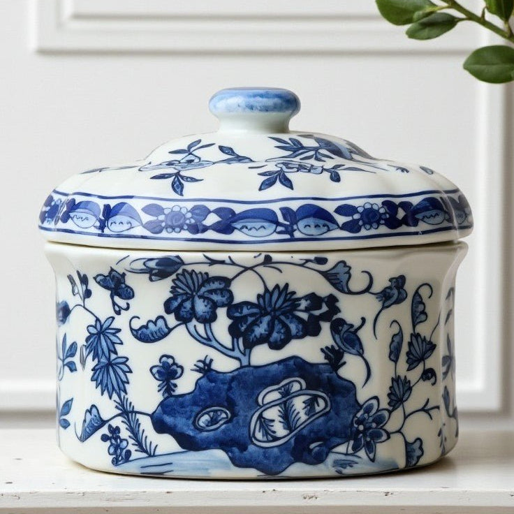 Blue & White Oval Jar - The Shops at Mount Vernon