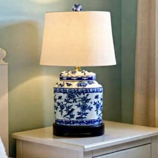 Blue & White Porcelain Oval Jar Lamp – 16” - The Shops at Mount Vernon
