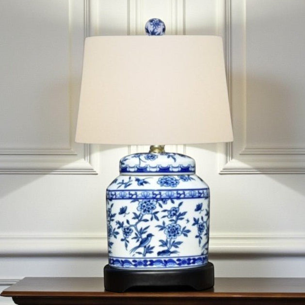 Blue & White Porcelain Oval Jar Lamp – 16” - The Shops at Mount Vernon