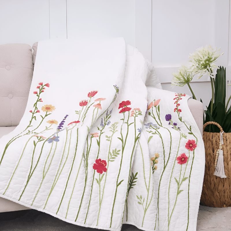 Botanical Embroidered Cotton Throw - The Shops at Mount Vernon