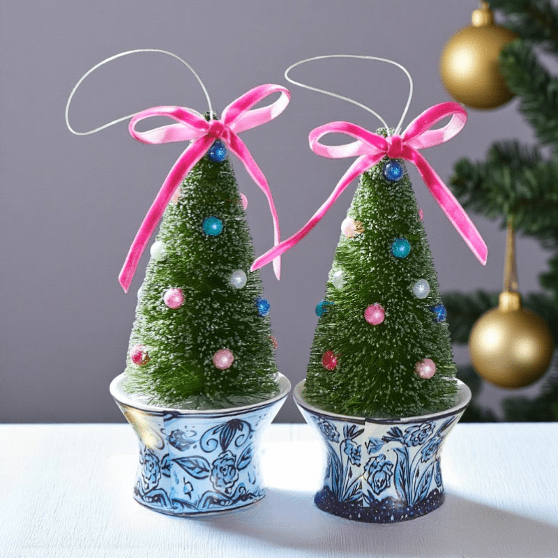 Brush Trees in Chinoiserie Pot Ornament - The Shops at Mount Vernon
