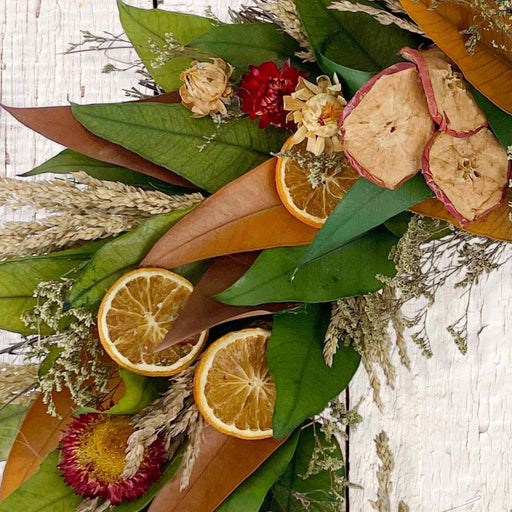 Rustic Harvest Fruit Wreath handmade with real fruits and plants 