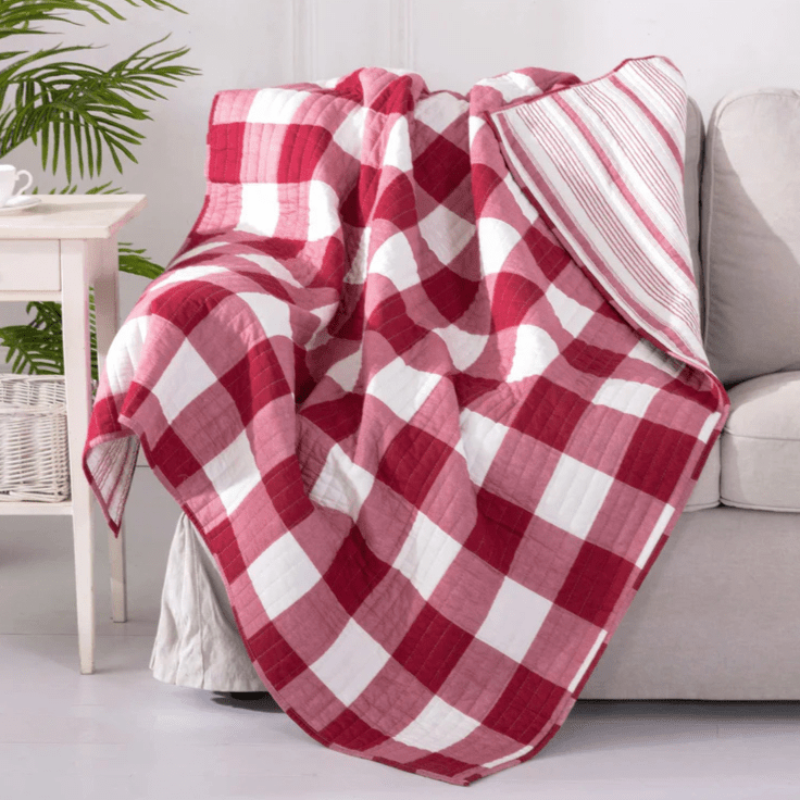 Camden Reversible Red Stripe Throw - Red Check Throw - The Shops at Mount Vernon