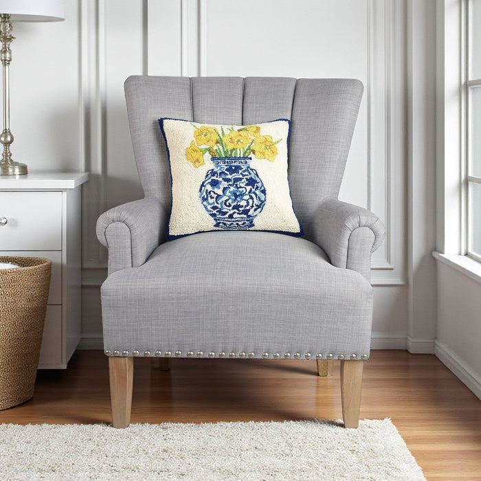 Chinoiserie Accent Pillow - Daffodil Pillow - The Shops at Mount Vernon