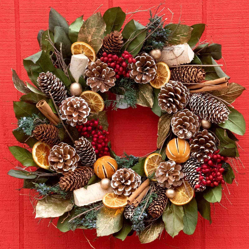 Cinnamon Orange Pinecone Wreath 18 Inch - The Shops at Mount Vernon