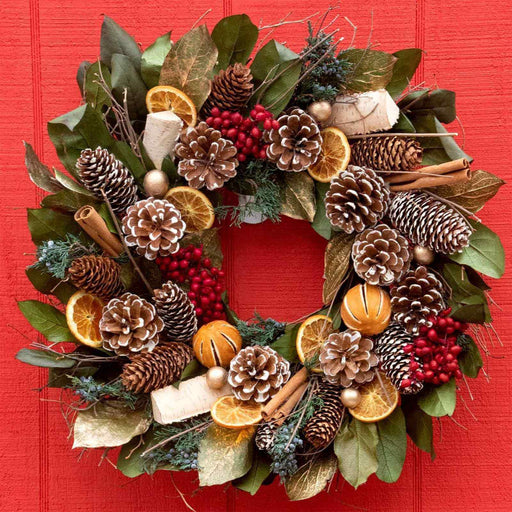 Cinnamon Orange Pinecone Wreath made with real fruits and leaves 