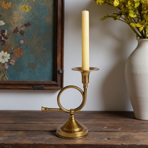 French Horn Brass Candlestick - The Shops at Mount Vernon