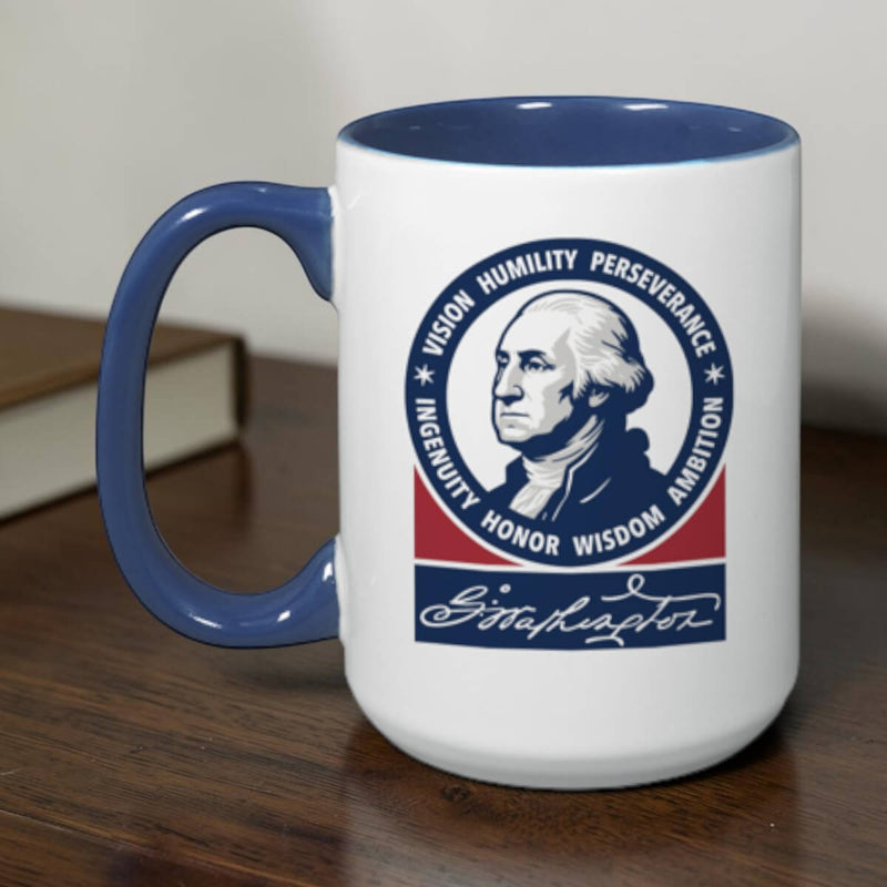 George Washington Seven Attributes Mug – Blue Handle - The Shops at Mount Vernon